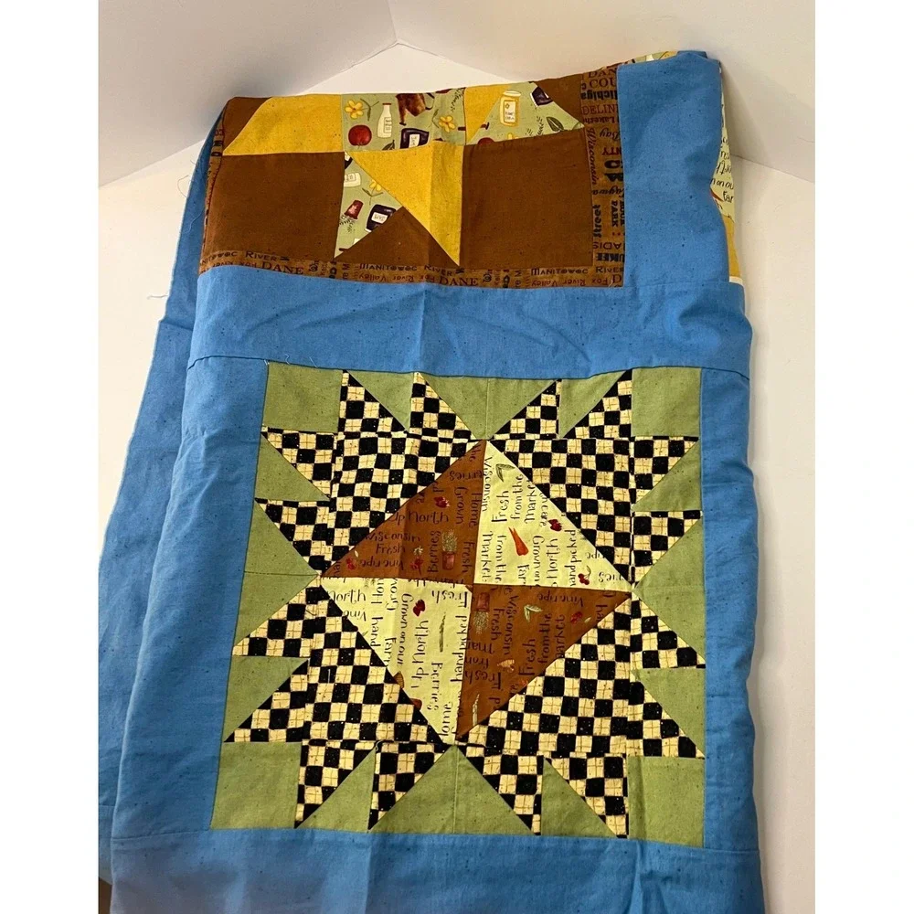 Handmade Patchwork Sampler Quilt Top 9 Patch Bear Claw Star 46 -‎ 48